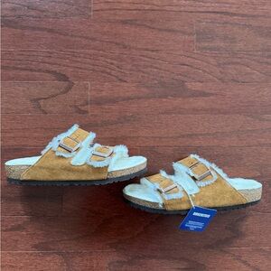 Birkenstock Kids Tan Slippers with White Lining